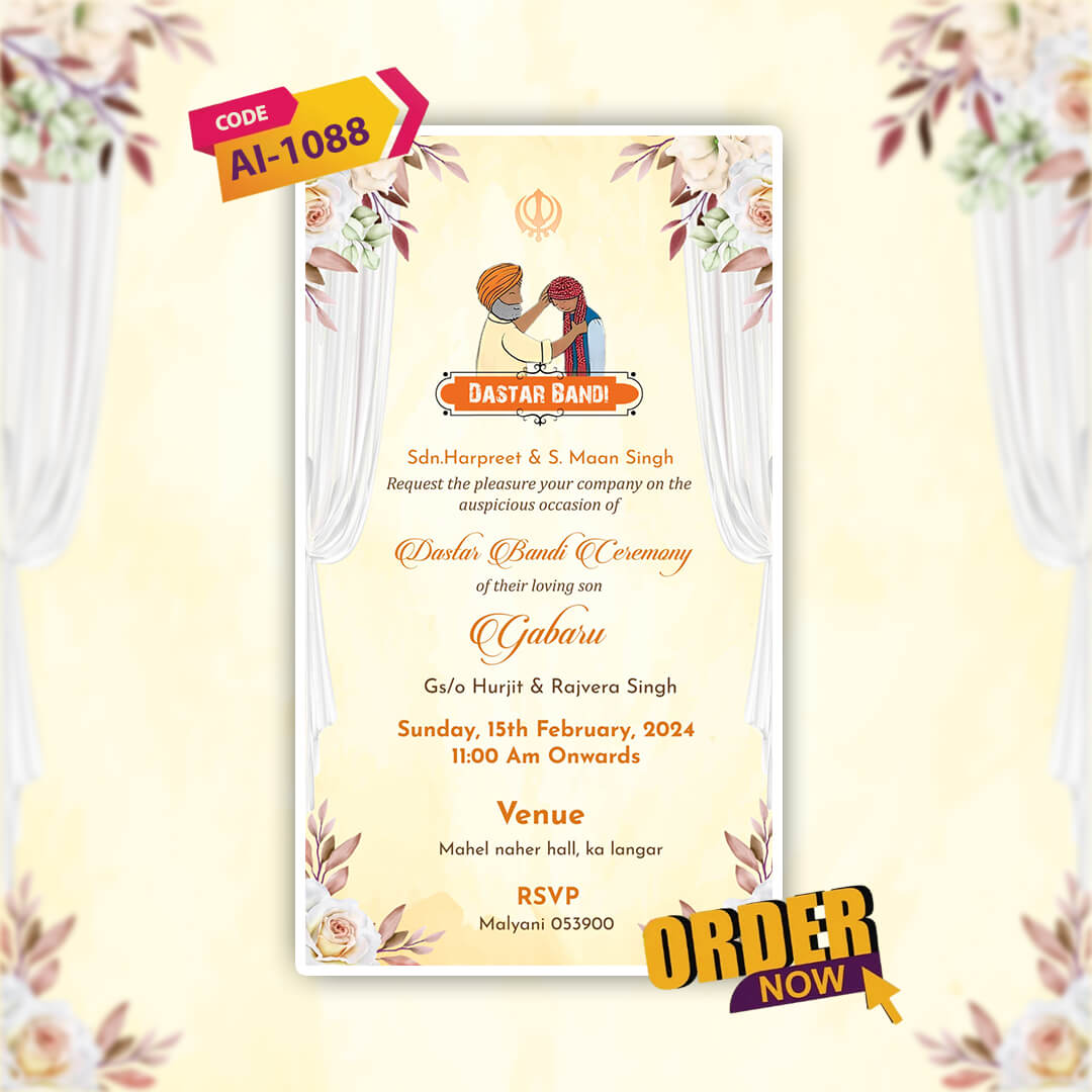 Dastar Bandi Ceremony Invitation Video | Sikh Turban Tying | AI-1088