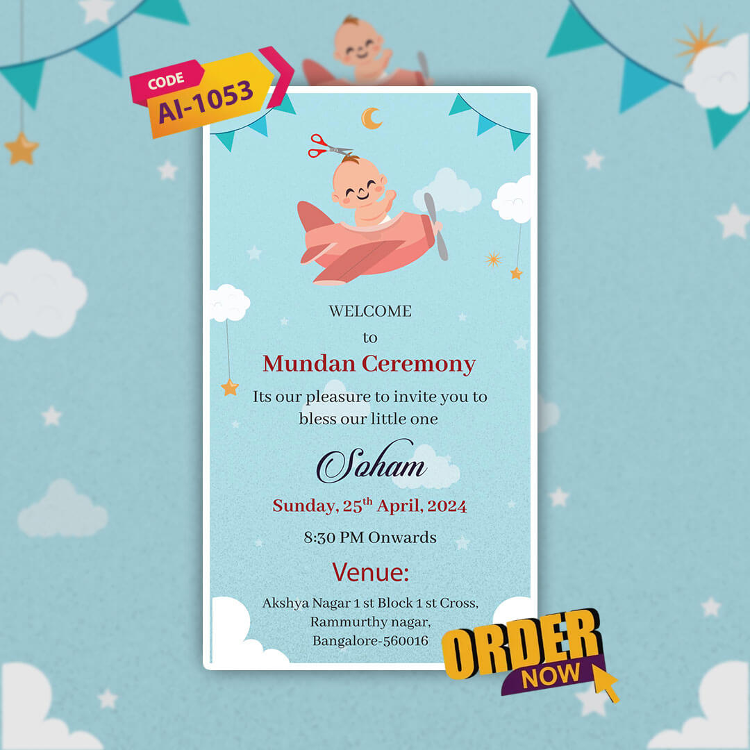 Mundan Ceremony Invitation Video | Baby Flying on Plane | AI-1053