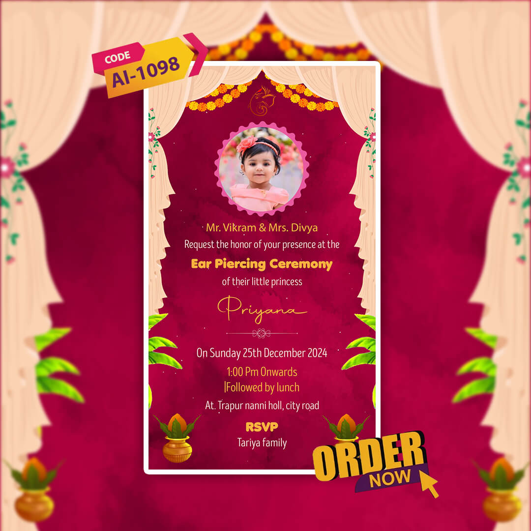 Ear Piercing Ceremony Invitation Video | Red Theme | AI-1098