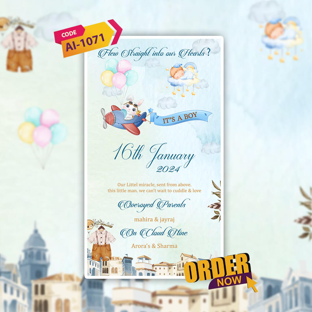 Baby Birth Announcement Invitation Video | Animated Boy Theme | AI-1071