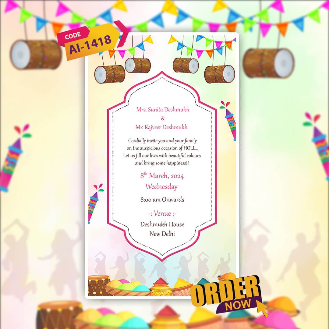 Holi Celebration Party Invitation Video | Elegant Celebration | AI-1418