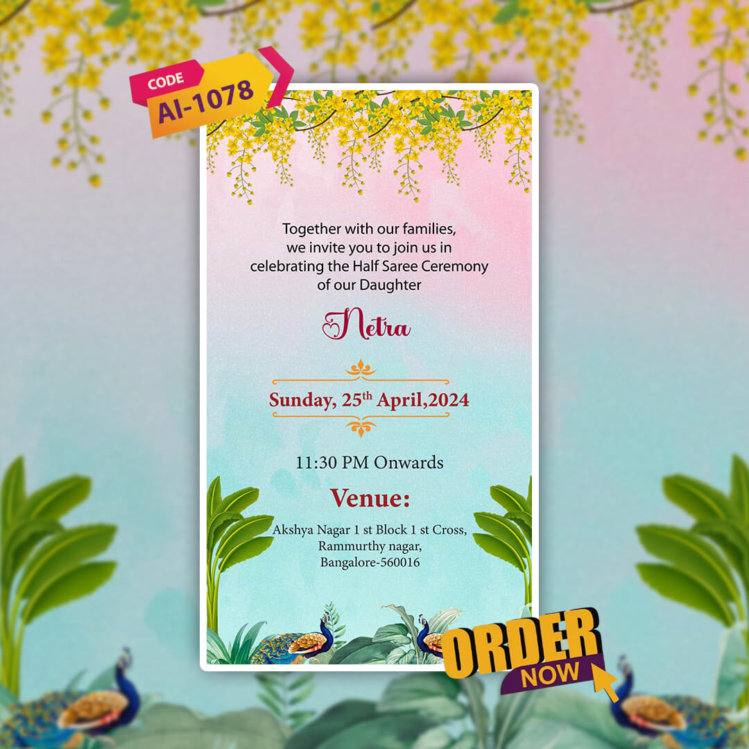 Half Saree Ceremony Invitation Video | Langa Davani | AI-1078