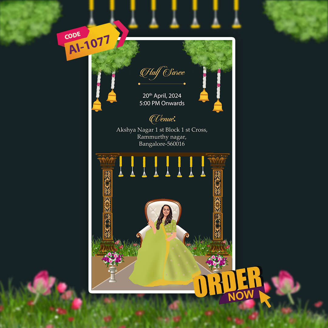 Half Saree Ceremony Invitation Video | Langa Voni eCard | AI-1077