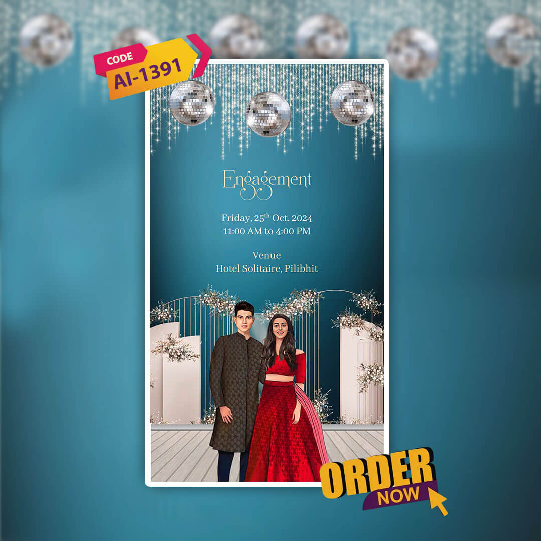 Engagement & Ring Ceremony Video Invitation | Teal-Themed |AI-1391