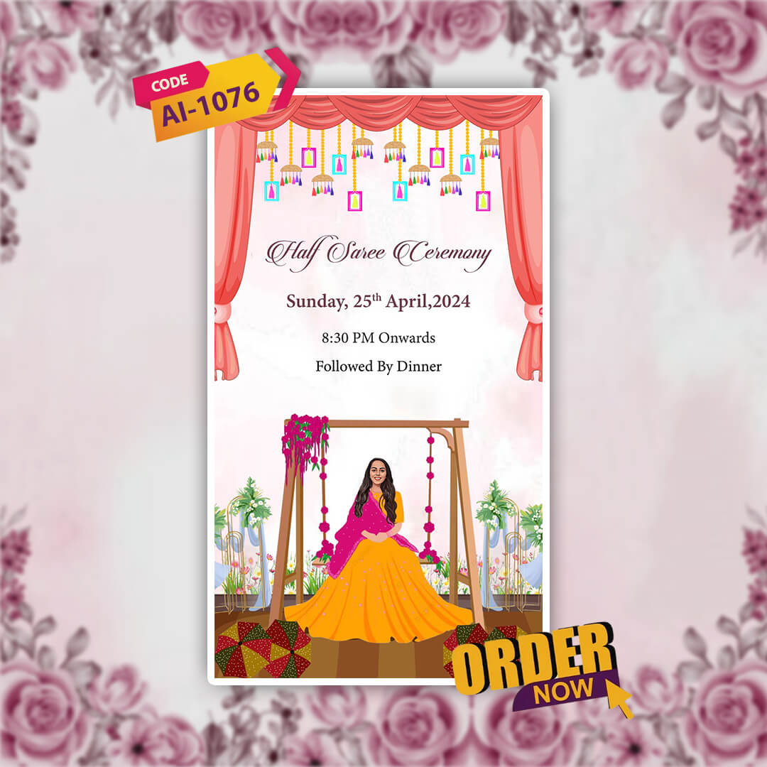 Half Saree Ceremony Invitation Video | Themed Options | AI-1076