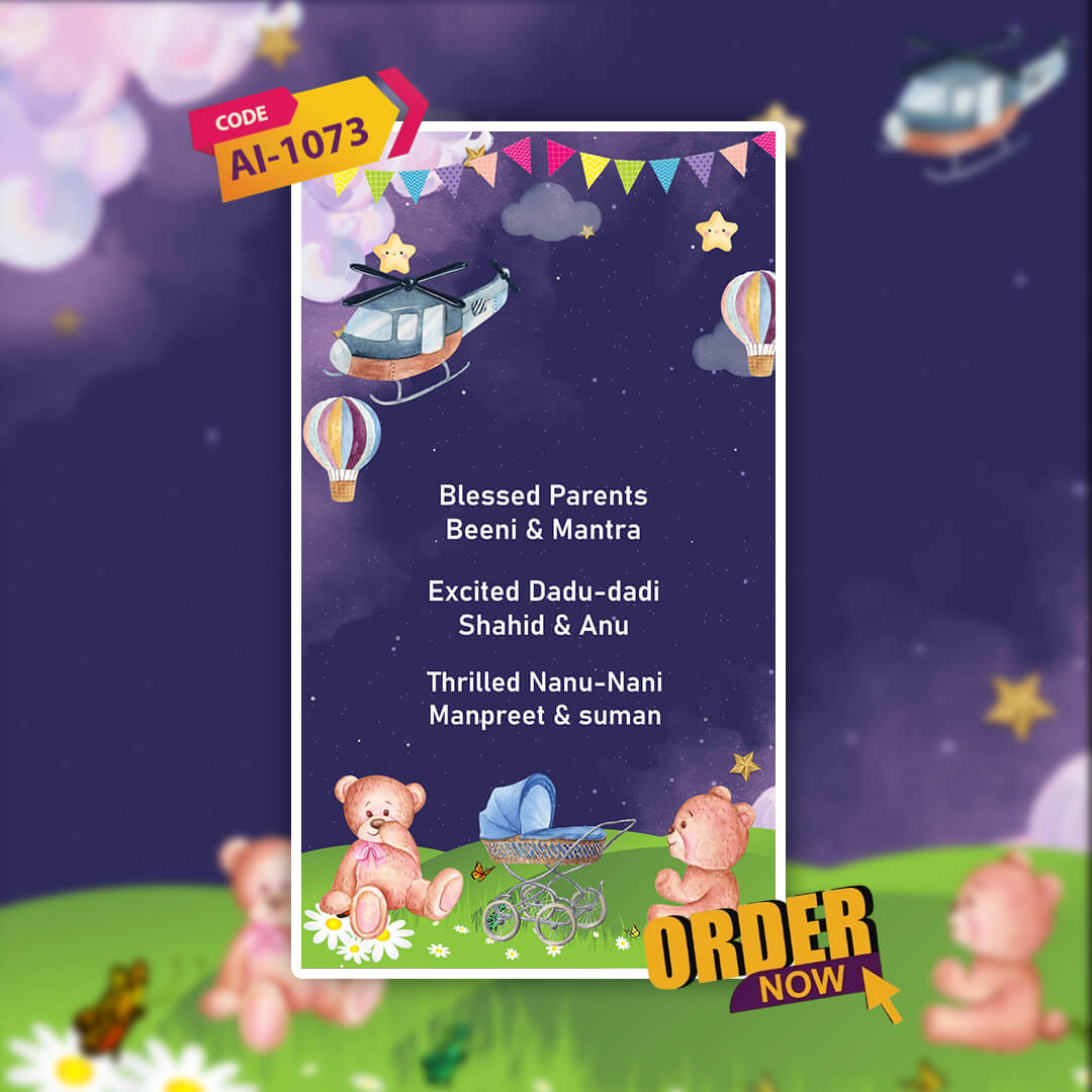 Baby Birth Announcement Invitation Video | Teddy Bear Design | AI-1073