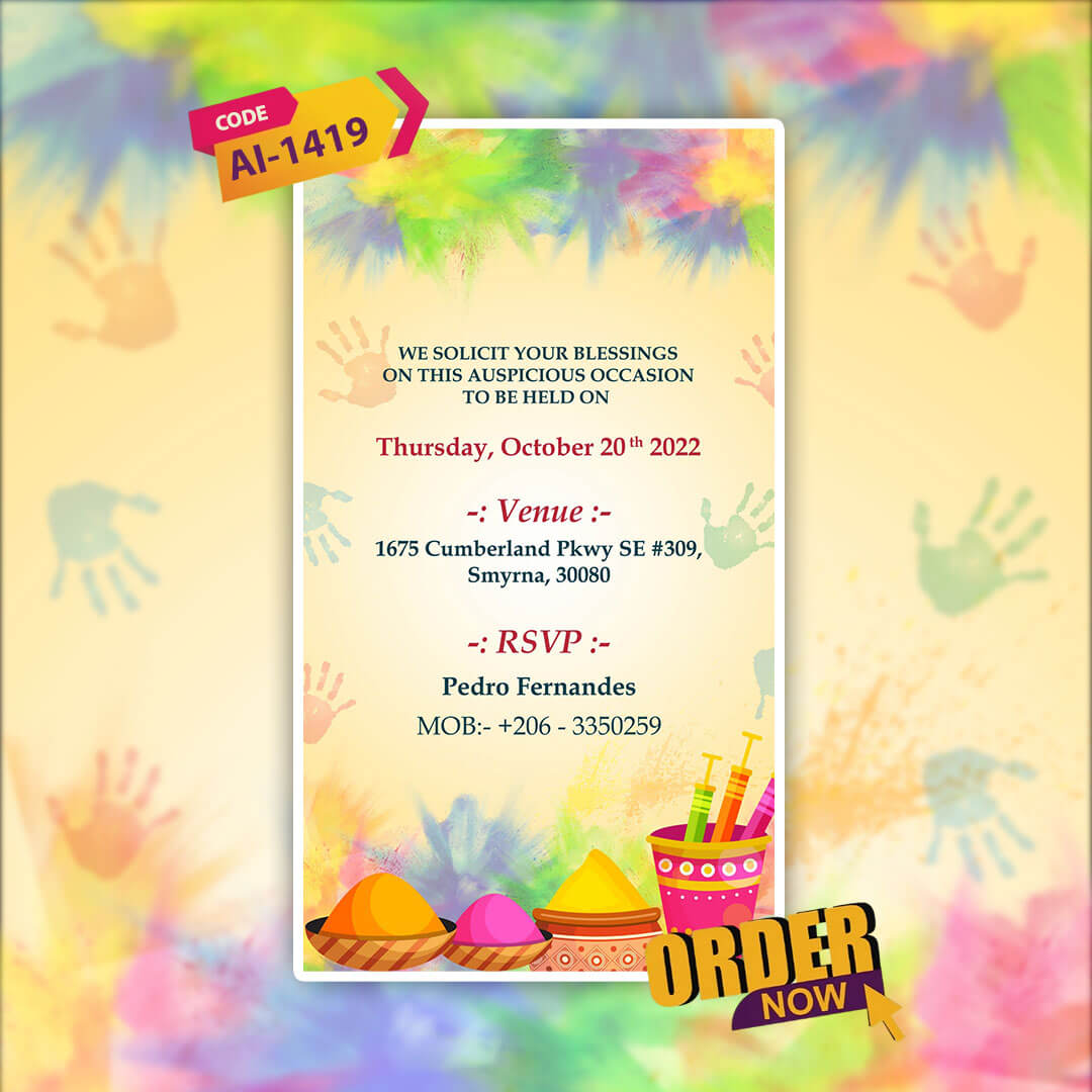 Holi Celebration Party Invitation Video | Colorful theme | AI-1419