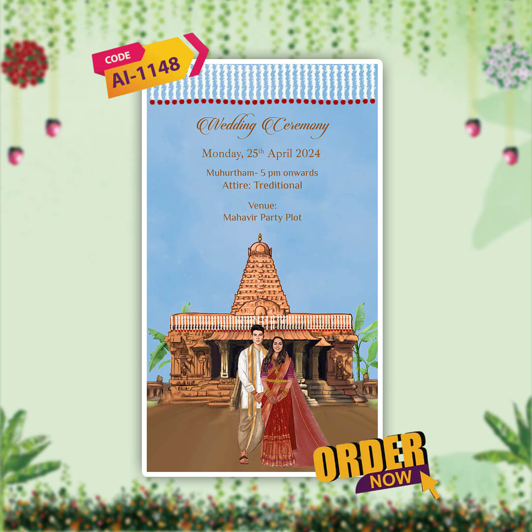 South Indian Wedding Invitation Video | Temple Theme | AI-1148
