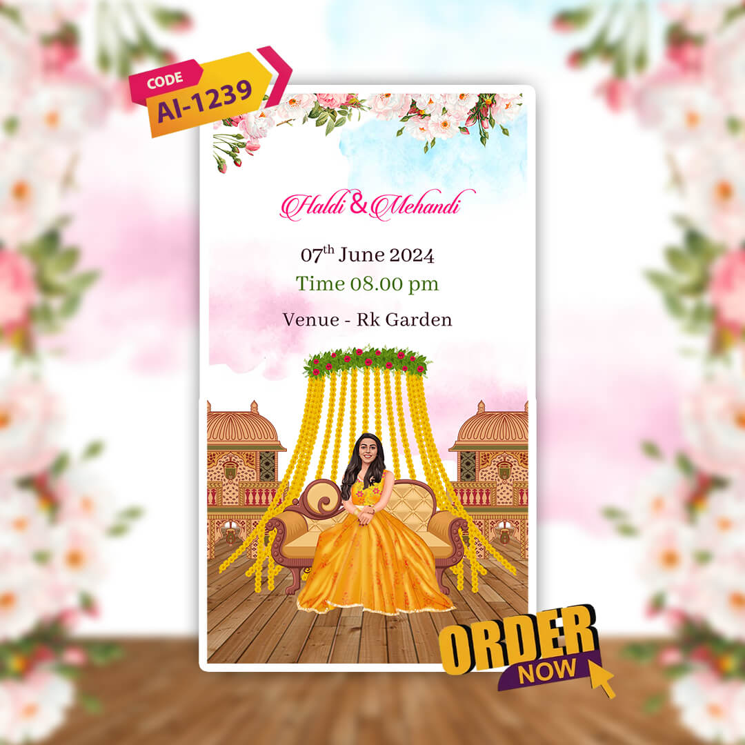 Haldi & Mehendi Ceremony Invitation Video | Floral | AI-1239