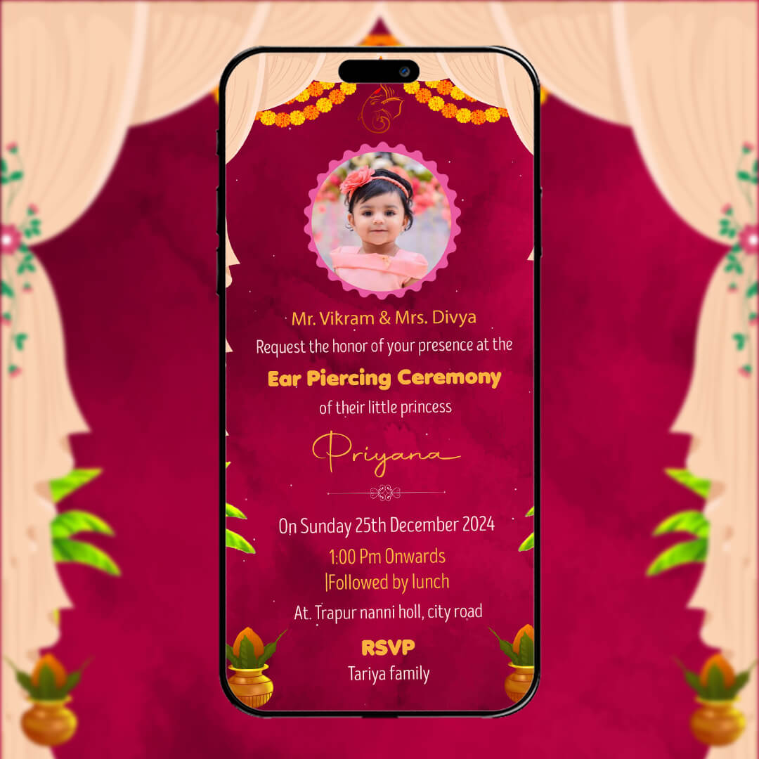Ear Piercing Ceremony Invitation Video | Red Theme | AI-1098