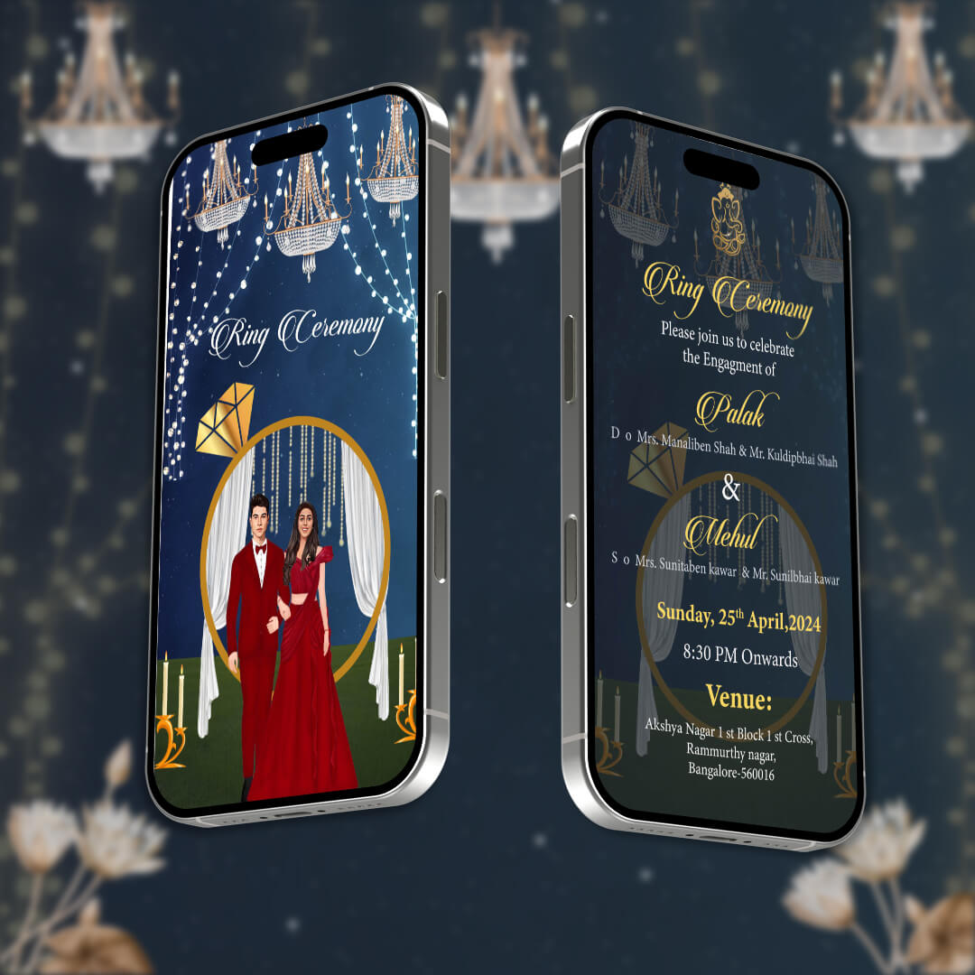 Engagement & Ring Ceremony Video Invitation | Navy Blue | AI-1119