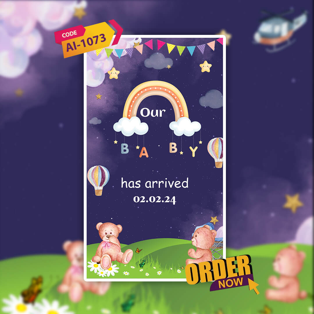 Baby Birth Announcement Invitation Video | Teddy Bear Design | AI-1073
