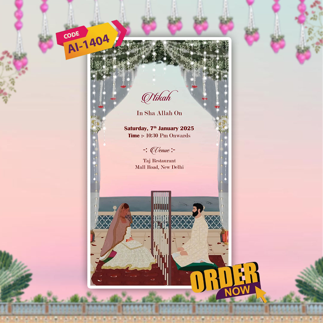 Islamic wedding video with partition screen and elegant animated text

