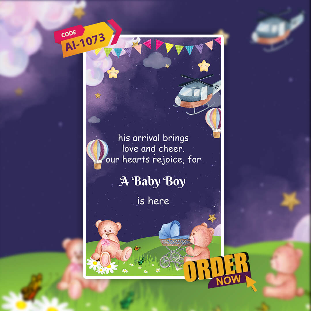 Baby Birth Announcement Invitation Video | Teddy Bear Design | AI-1073
