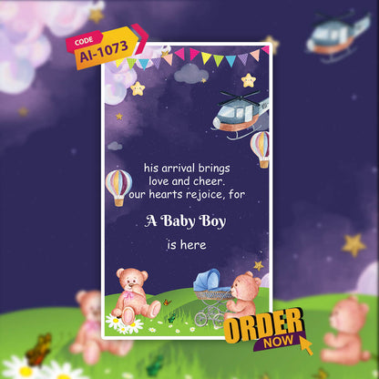 Baby Birth Announcement Invitation Video | Teddy Bear Design | AI-1073