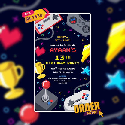 Gamer Theme Birthday Invitation Video | Birthday Video Invitation | AI-1538