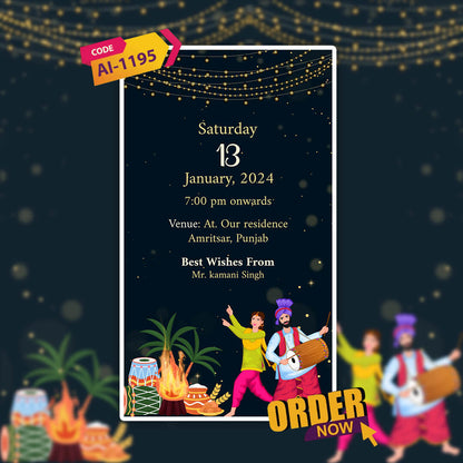 Lohri Celebration Invitation Video | Black Theme |  AI-1195