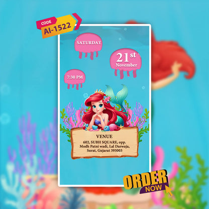 Mermaid Theme Birthday Invitation Video | Tailing tales of the ocean's whispers 🐟 | AI-1522
