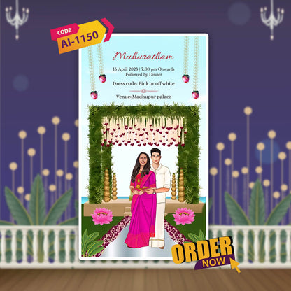 South Indian Wedding Invitation Video | Pink Flowers Theme | AI-1150