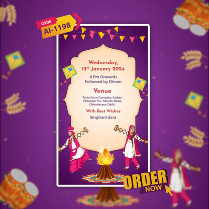 Lohri Celebration Invitation Video | Purple-Themed|  AI-1198