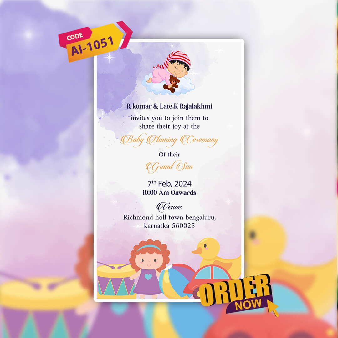 Baby Naming Ceremony | Cradle Ceremony Invitation Video | AI-1051