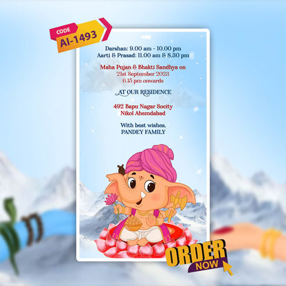 Ganesh Chaturthi Invitation Video | Blue-Themed | AI-1493