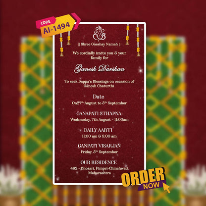 Ganesh Chaturthi Invitation Video | Devotional Festive| AI-1494