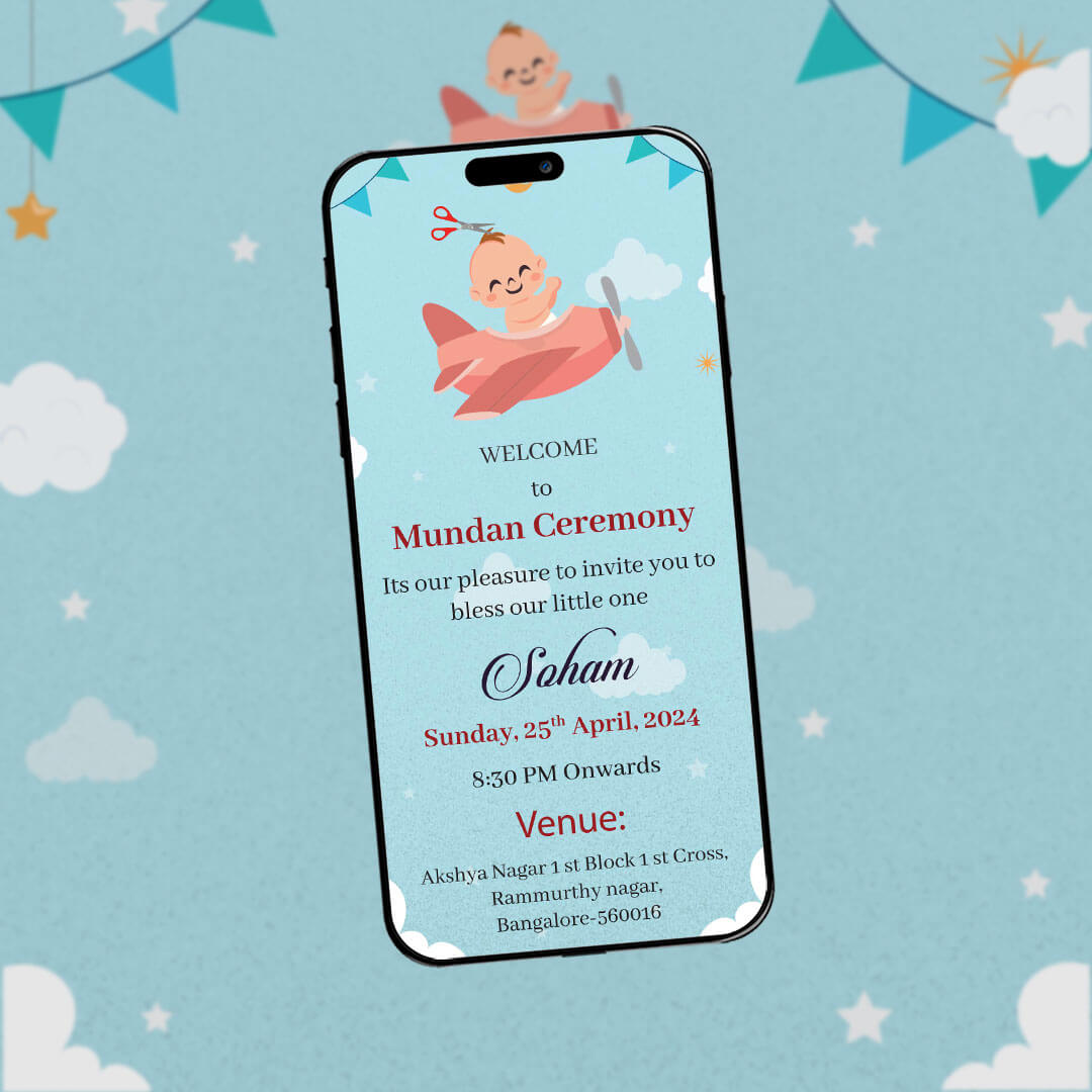 Mundan Ceremony Invitation Video | Baby Flying on Plane | AI-1053
