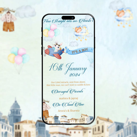 Baby Birth Announcement Invitation Video | Animated Boy Theme | AI-1071