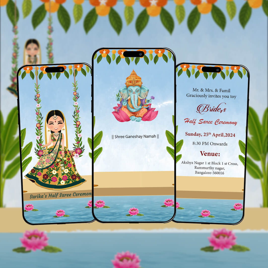 Half Saree Ceremony Invitation Video | Saree eCard | AI-1074