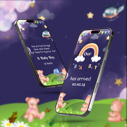 Baby Birth Announcement Invitation Video | Teddy Bear Design | AI-1073