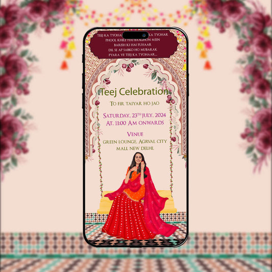 Teej Party Invitation Video | Sacred Celebration | AI-1192