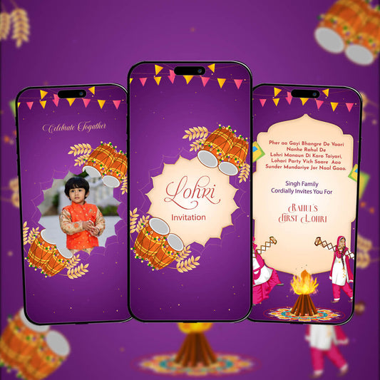 Lohri Celebration Invitation Video | Purple-Themed|  AI-1198