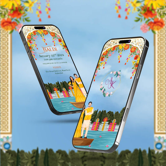 Haldi & Mehendi Ceremony Invitation Video | River Scenery | AI-1113