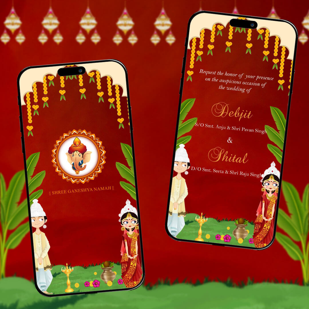 Bengali Wedding Invitation Video | Red Theme Wedding E-Card | AI-1229