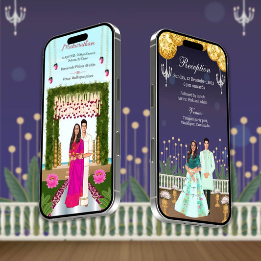 South Indian Wedding Invitation Video | Pink Flowers Theme | AI-1150